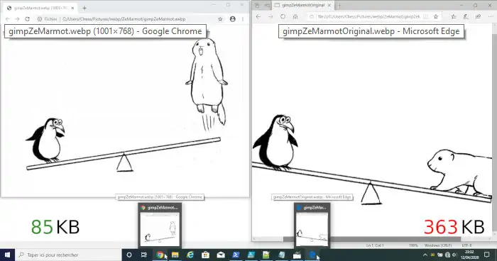 WebP animés dans les navigateurs Google Chrome vs. Microsoft Edge legacy