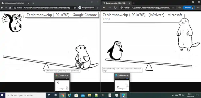 WebP animés dans Google Chrome vs. Microsoft Edge Chromium